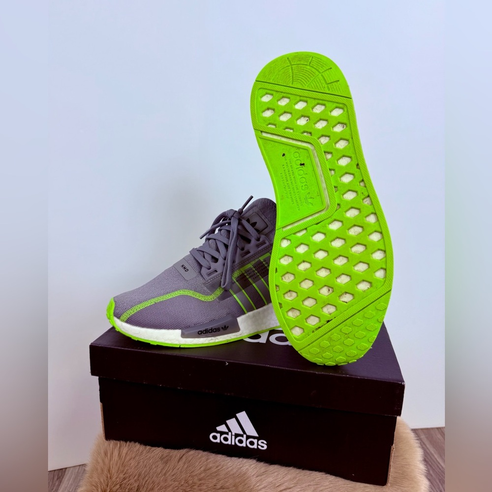 Adidas Men's Sneakers in Gray with Neon Green Accents
